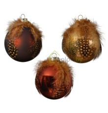 Елочное украшение Шар микс с перьями Kaemingk 1 шт. 8 см Елочное украшение Шар микс с перьями Kaemingk 1 шт. 8 см