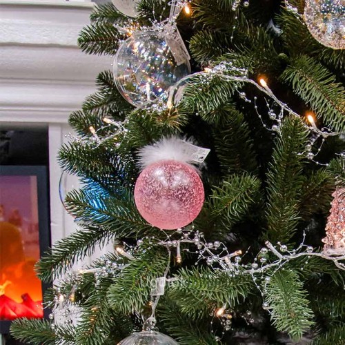 Елочное украшение Шар микс с перьями Kaemingk 1 шт. 8 см белый, розовый