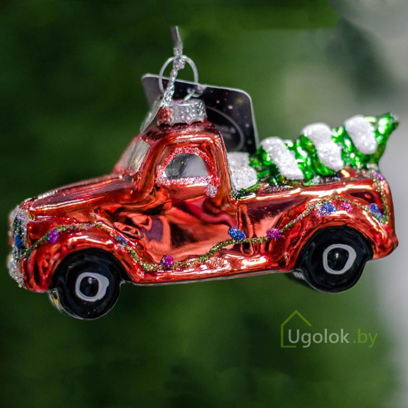 Елочное украшение Машинка с елочкой Kaemingk 1 шт. 9 см красный