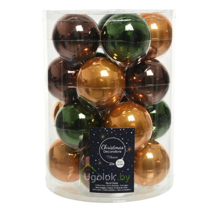 Набор елочных шаров Kaemingk 20 шт. 6 см янтарный, зеленый, коричневый