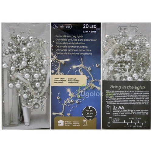 Гирлянда светодиодная на батарейках 1.2 м Lumineo 20 LED теплый белый