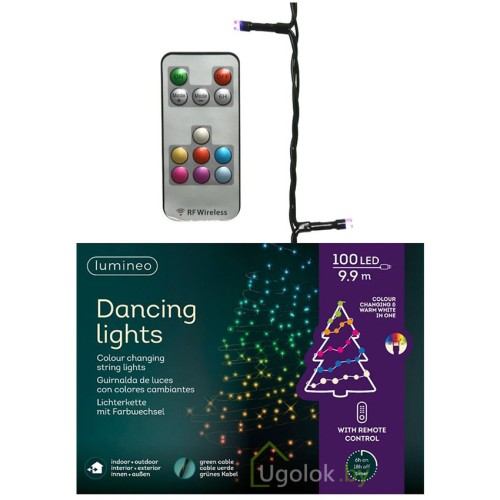 Гирлянда светодиодная 9.90 м с пультом Lumineo 100 LED теплый белый, смена цветов