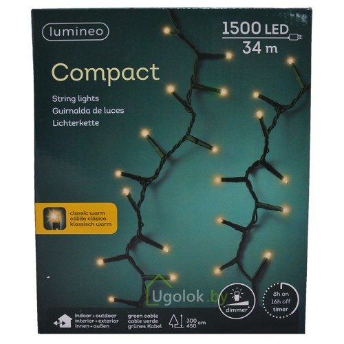 Гирлянда светодиодная 34 м 1500 LED Lumineo теплый