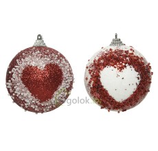 Елочное украшение Шар с сердечком Kaemingk 1 шт. 8 см белый, красный
