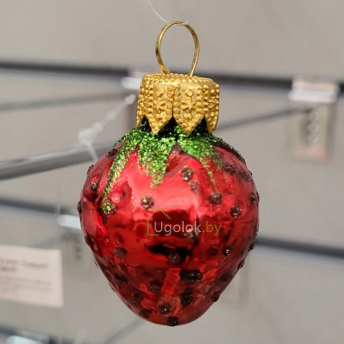 Ёлочная игрушка Клубника красный глянец (ручная работа)