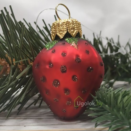 Ёлочная игрушка Клубника красный глянец (ручная работа)