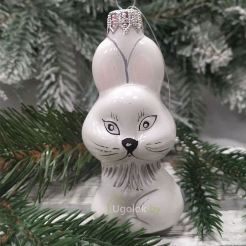Ёлочная игрушка Зайка белый (ручная работа)