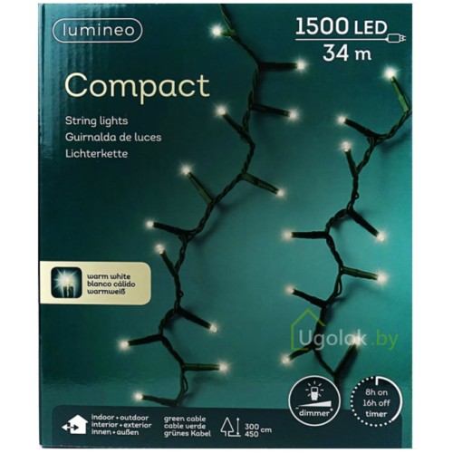 Гирлянда светодиодная 34 м 1500 LED Lumineo теплый белый