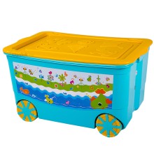Ящик для игрушек KidsBox на колёсах (бирюзовый/желтый)
