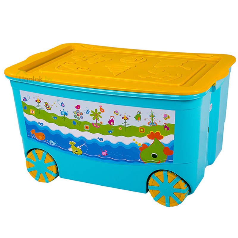 Ящик для игрушек KidsBox на колёсах (бирюзовый/желтый)