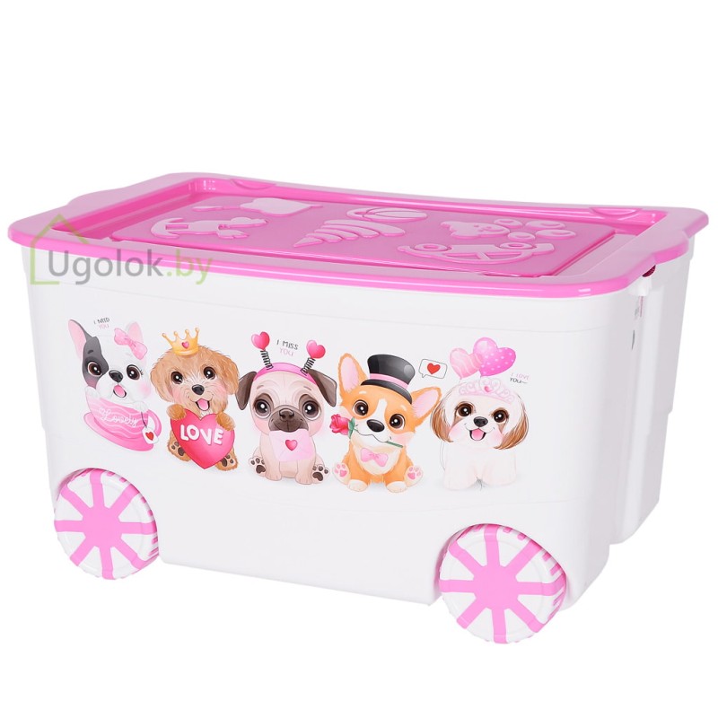 Ящик для игрушек на колёсах KidsBox белый/розовый