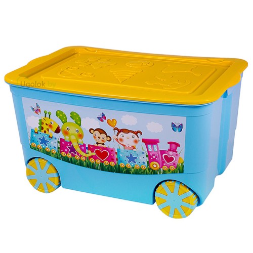 Ящик для игрушек KidsBox на колёсах (голубой/желтый)