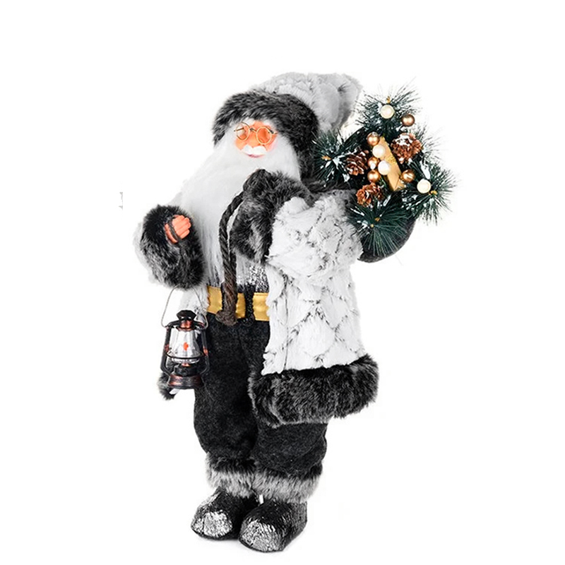 Дед Мороз  в белой шубке с фонариком и хворостом, 30 см (21842-30)