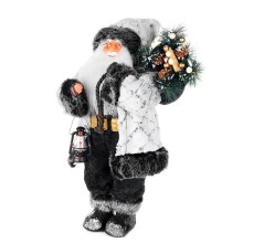 Дед Мороз в белой шубке с фонариком и хворостом, 45 см (21842-45)