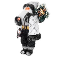 Дед Мороз в белой шубке с фонариком и хворостом, 60 см (21842-60)