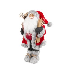 Дед Мороз в красной шубке с лыжами и подарками, 30 см (21831-30)