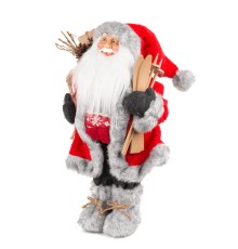 Дед Мороз в красной шубке с лыжами и подарками, 45 см (21831-45)