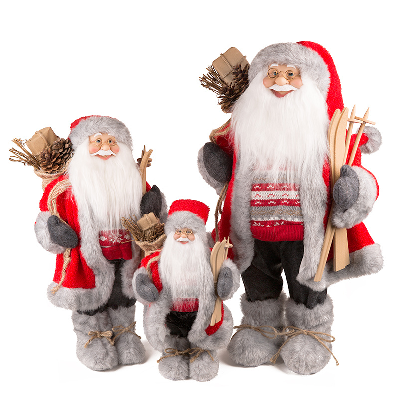 Дед Мороз в красной шубке с лыжами и подарками, 45 см (21831-45)