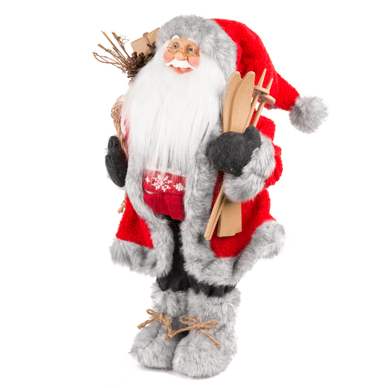 Дед Мороз в красной шубке с лыжами и подарками, 60 см (21831-60)