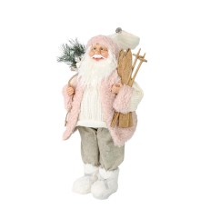 Дед Мороз в розовой шубке с лыжами и подарками, 30 см (21835-30)