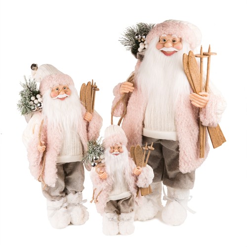 Дед Мороз в розовой шубке с лыжами и подарками, 30 см (21835-30) Дед Мороз в розовой шубке с лыжами и подарками, 30 см (21835-30)