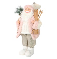 Дед Мороз в розовой шубке с лыжами и подарками, 60 см (21835-60)