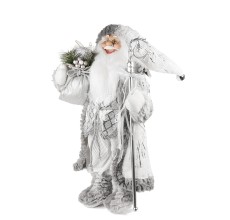 Дед Мороз в серебряной шубке с посохом и подарками, 30 см (21830-30)