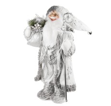 Дед Мороз в серебряной шубке с посохом и подарками, 45 см (21830-45)