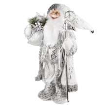 Дед Мороз в серебряной шубке с посохом и подарками, 60 см (21830-60)