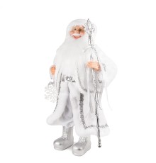 Дед Мороз в серебряной шубке со снежинкой и посохом, 30 см (21832-30)