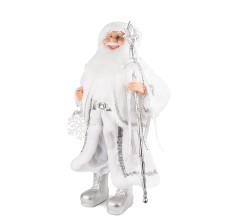 Дед Мороз в серебряной шубке со снежинкой и посохом, 30 см (21832-30)