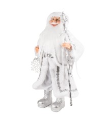 Дед Мороз в серебряной шубке со снежинкой и посохом, 45 см (21832-45)