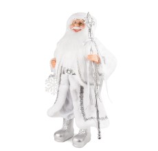 Дед Мороз в серебряной шубке со снежинкой и посохом, 45 см (21832-45)