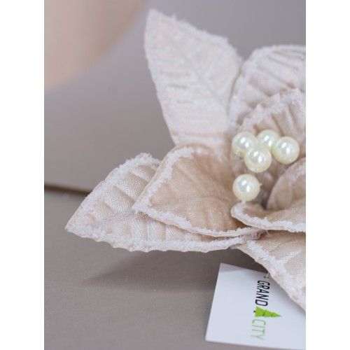 Цветок декоративный пуансеттия жемчужного цвета, 23 см (23805)