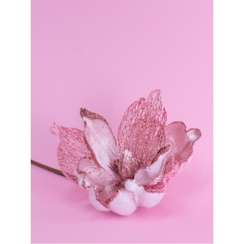 Цветок декоративный камелия розовая с блестками, 18 см (81019)