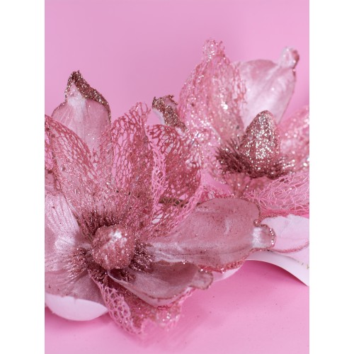 Цветок декоративный камелия розовая с блестками, 18 см (81019)