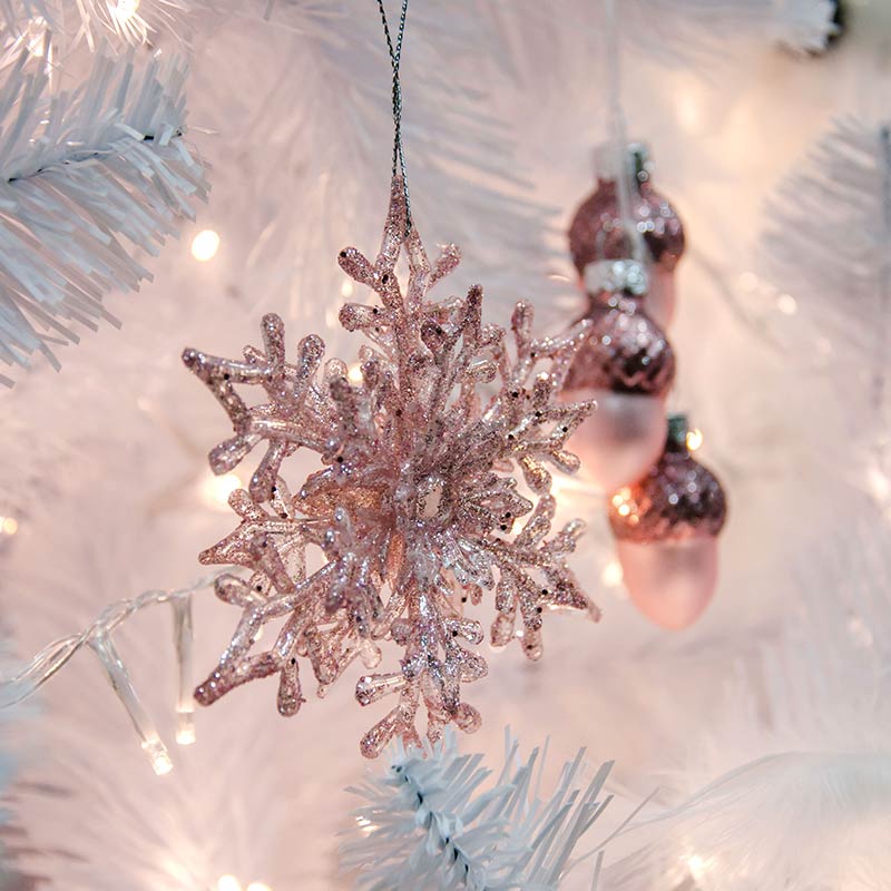 Украшение новогоднее Снежинка с блестками 11.5 см розовый 2шт.