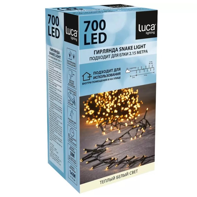 Гирлянда светодиодная String Light, 14 м, 8 режимов, 700 ламп (теплый белый, 83782) Luca lighting