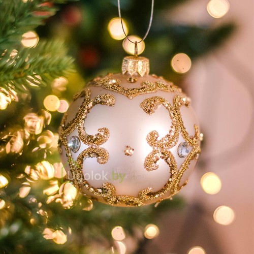 Новогодний шар 10 см Д-3 слоновая кость матовый (ручная работа)