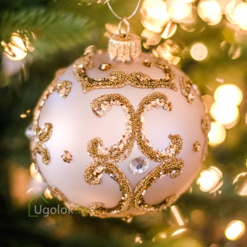 Новогодний шар 8 см Д-3 слоновая кость матовый (ручная работа)