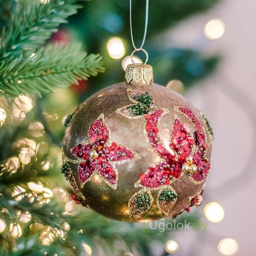 Шар ёлочный 8 см Ш-392 золотисто-красный (ручная работа)