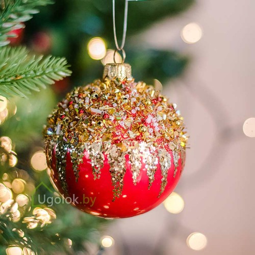 Новогодний шар 8 см Д-215 красный (ручная работа)