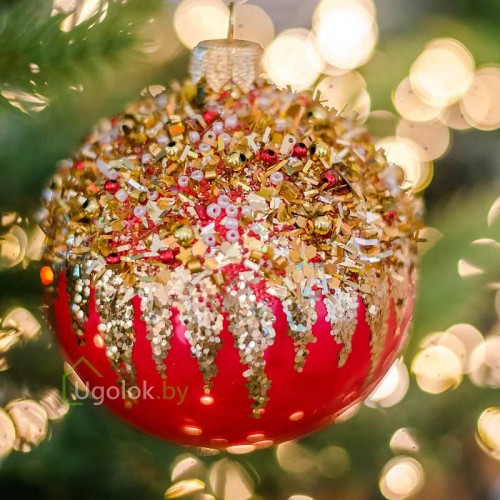 Новогодний шар 8 см Д-215 красный (ручная работа)