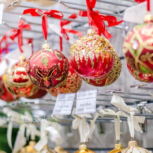 Новогодний шар 8 см Д-215 красный (ручная работа)