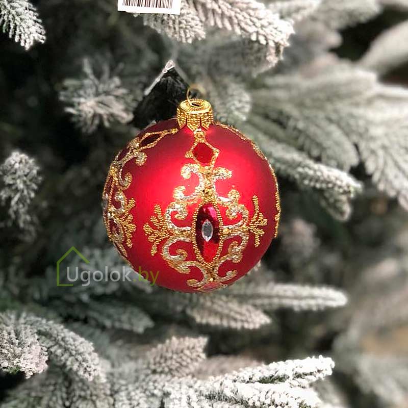Стеклянный новогодний шар 8 см Д-320 красный матовый (ручная работа)