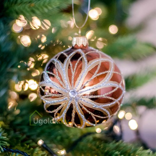 Новогодний шар 8 см Д-384 шоколадный глянец (ручная работа)