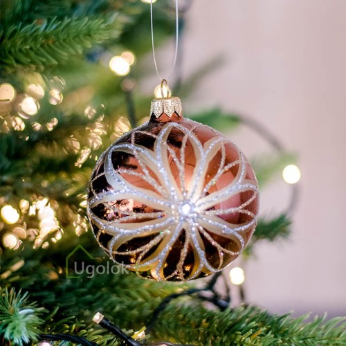 Новогодний шар 8 см Д-384 шоколадный глянец (ручная работа)