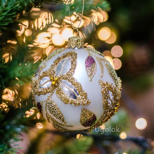 Новогодний шар 8 см Ш-319 белый матовый (ручная работа) Новогодний шар 8 см Ш-319 белый матовый (ручная работа)