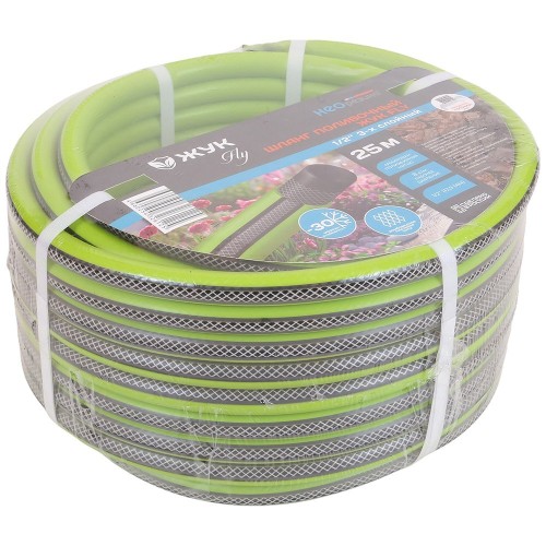 Шланг поливочный Жук Fly 1/2" 3-х слойный зеленый (бухта 25 метров)