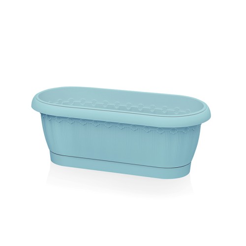 Кашпо Флавия овальное №1 с застегивающимся поддоном, серо-голубой Кашпо Флавия овальное №1 с застегивающимся поддоном, серо-голубой